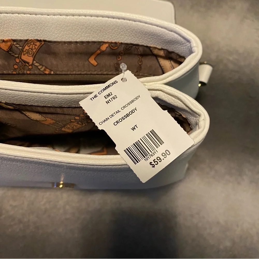 Chic Ivory Vegan Leather with Gold Tone Chain Detail Convertible Crossbody Bag